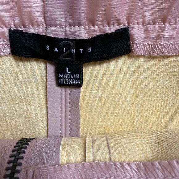 21 Saints Pink Faux Leather Mini Skirt SZ L Pockets Zipper Punk Rocker Feminine - Picture 3 of 6
